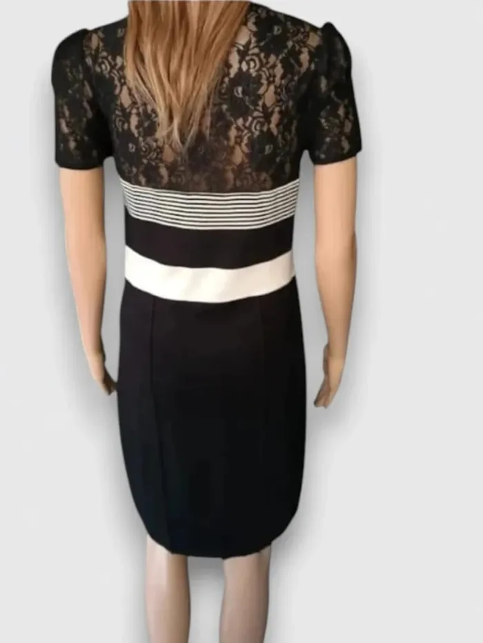 Robe casual Etincelle Couture noir et bande blanche, taille ajusté,haut ajouré taille M - photo numéro 4