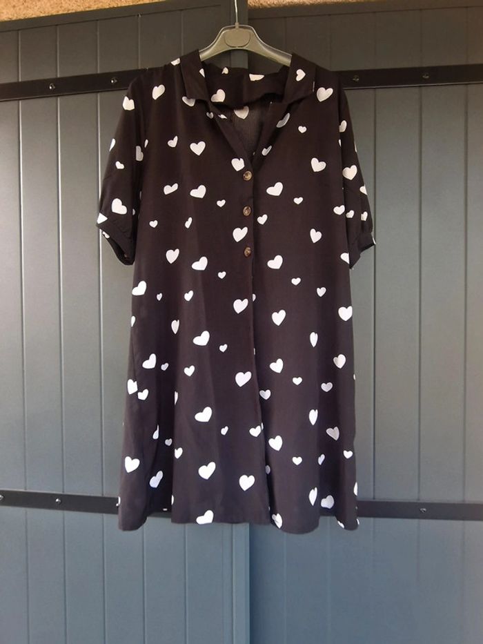 Robe chemise noir a motif cœur - photo numéro 3