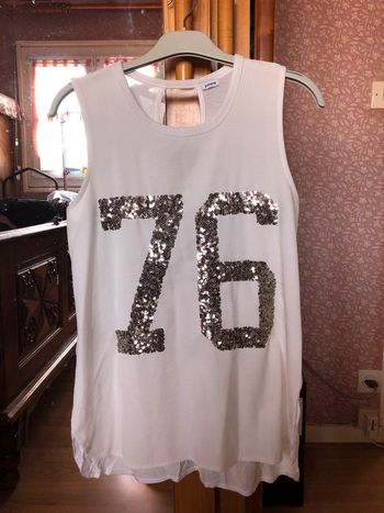 Débardeur blanc à motifs, taille S, marque Pimkie.