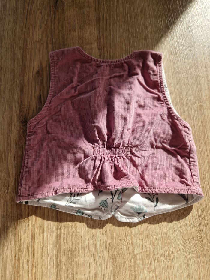 🌸 Gilet bébé Pinokio - velours côtelé rose poudré - 12 mois - photo numéro 2