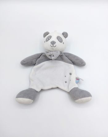 Doudou plat ours panda blanc gris SUCRE D’ORGE étoiles argent noeud