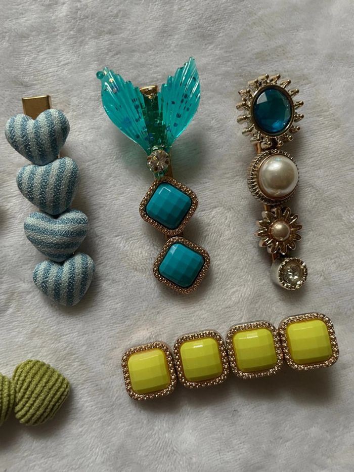 Lot de 7 barrettes bleues et vertes neuves - photo numéro 2