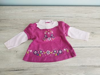 Tee-shirt t-shirt manches longues brodé fleurie 3 mois