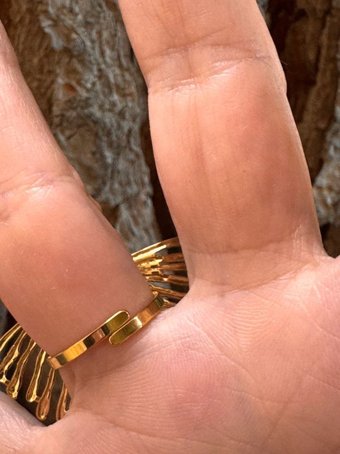 Grosse bague soleil tige boule acier inoxydable or réglable - photo numéro 7