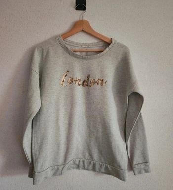Sweat femme L Cache Cache – gris chiné – sequins London – très bon état