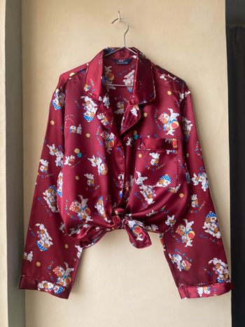 Chemise satin à motifs chiens vintage XXL