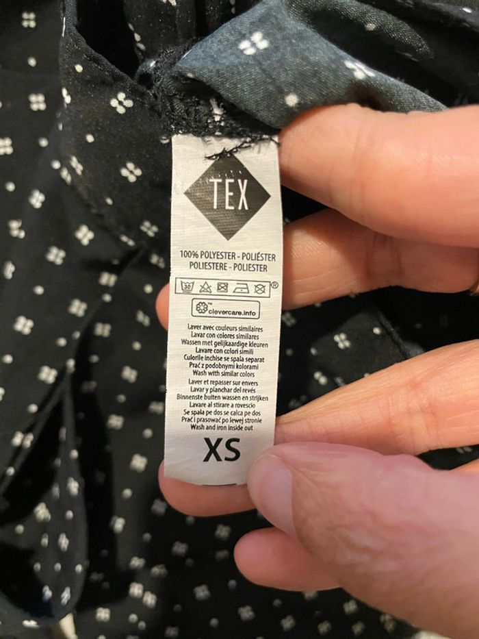 Pantalon fluide taille haute élastique coupe carotte noir à motifs blanc Tex taille XS - photo numéro 7