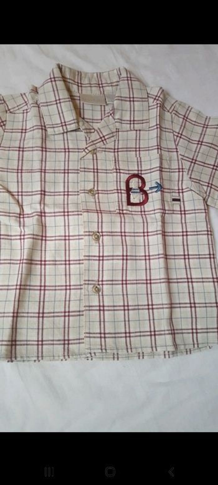 Lot de 2 chemises beige et bleu à carreaux 6 mois - photo numéro 2