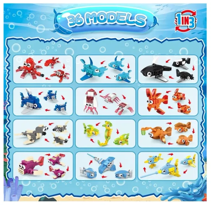[NEUF] Bloc de construction animaux 12 en 1, thème animaux marins jouet éducatif pour enfants - photo numéro 3