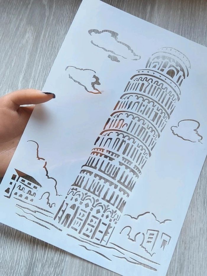 Grand Pochoir A4 de la tour de Pise en Italie à Piazza del Duomo - photo numéro 2