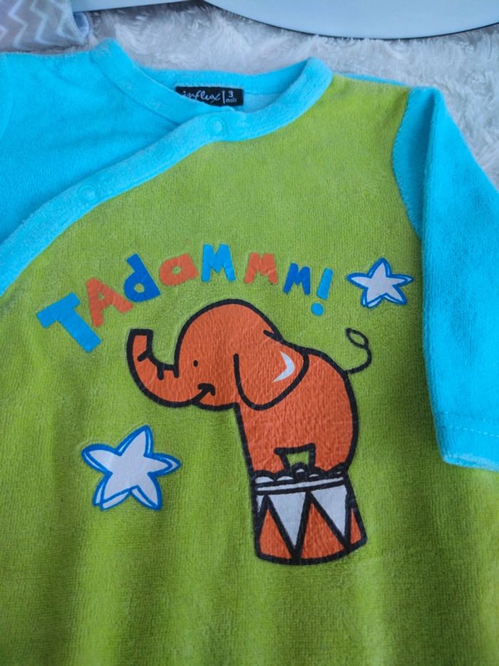 Pyjama grenouillère velours Mixte 3 mois Cirque éléphant Tadam Influx - photo numéro 7