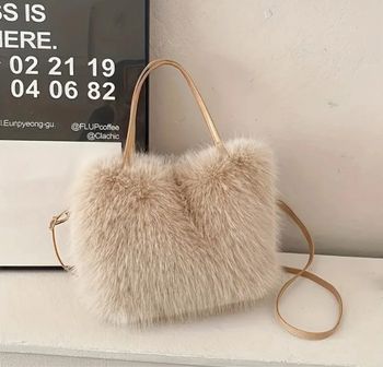 Sac en Fausse Fourrure Blanc Cassé