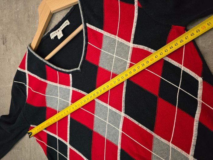 Pull Tommy Hilfiger argyle rouge marine gris M col V / style preppy chic - photo numéro 8