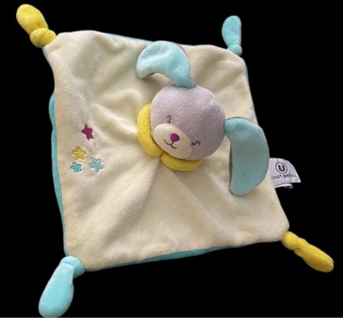 ❤️B3957 Doudou Plat Mouchoir Lapin Jaune Bleu Etoiles Tout Petits SYSTEME SUPER U