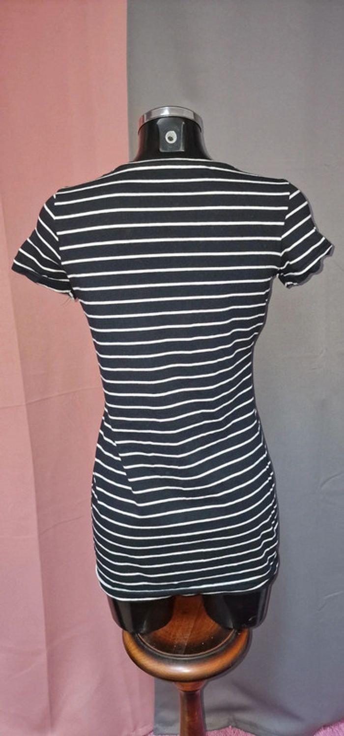 Tee shirt long rayé noir et blanc - photo numéro 2