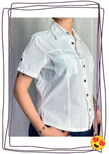 SOLDÉ - Blouse manches courtes taille 3 - 100 % coton - blanc du Nil