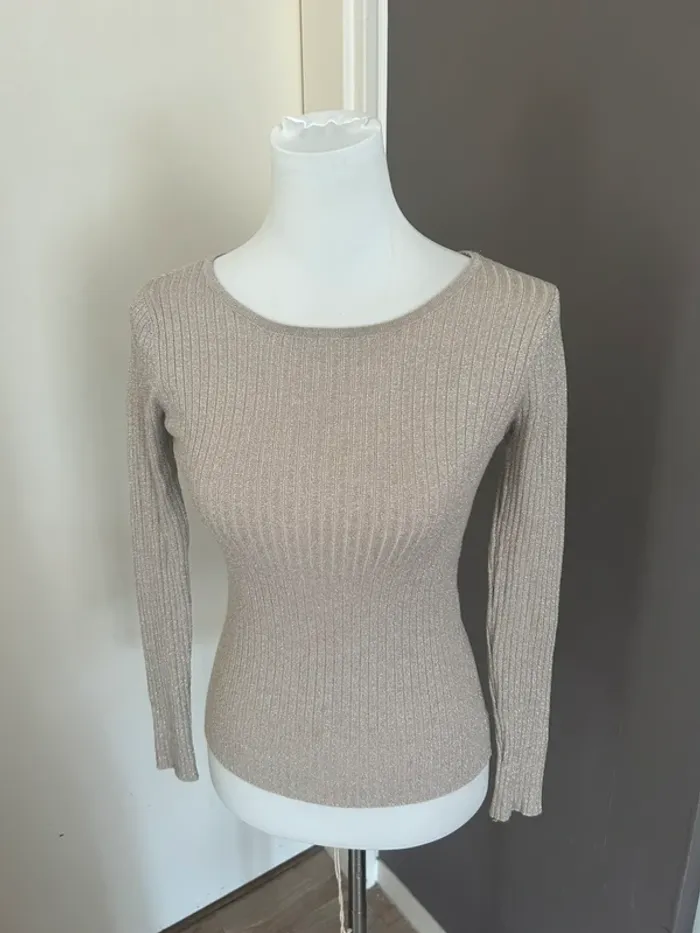 Belcci pull t-shirt maille haut à paillettes argenté taille 36 - photo numéro 2
