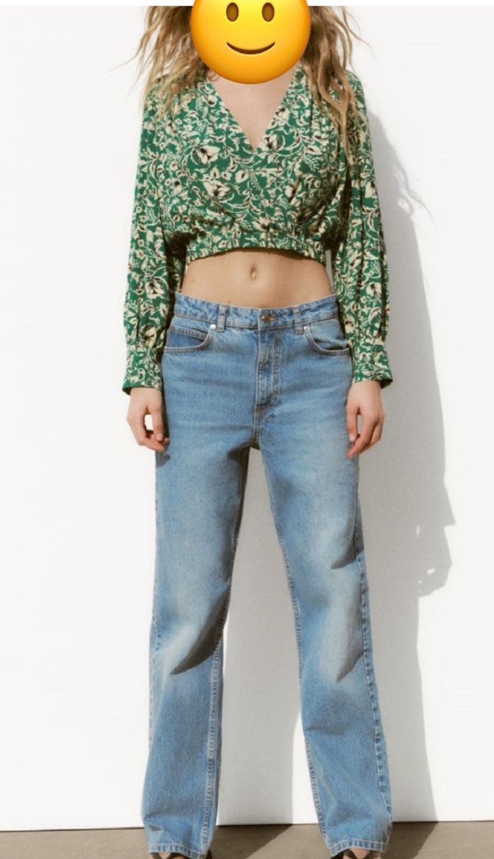 Blouse manches longues fleurie verte et beige zara taille S/36