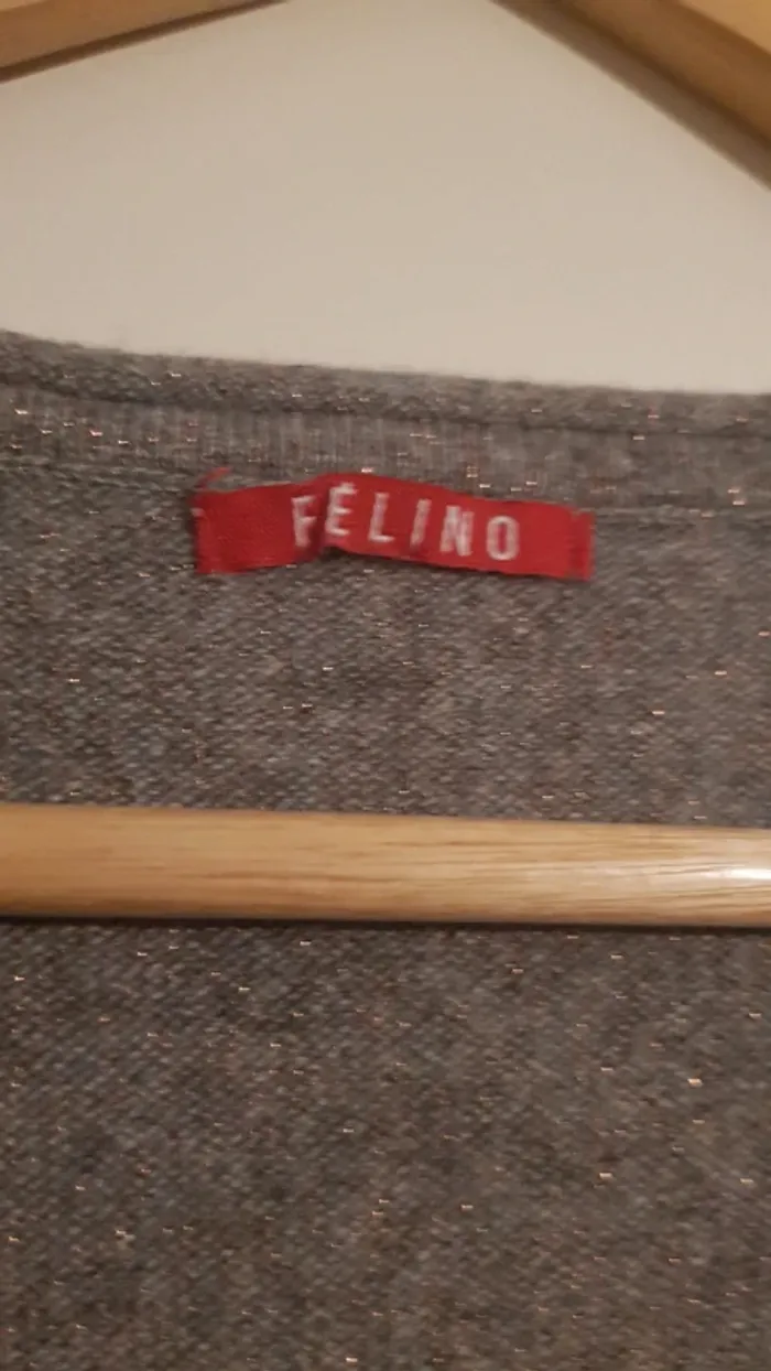 Pull gris pailleté Col V Felino - photo numéro 3