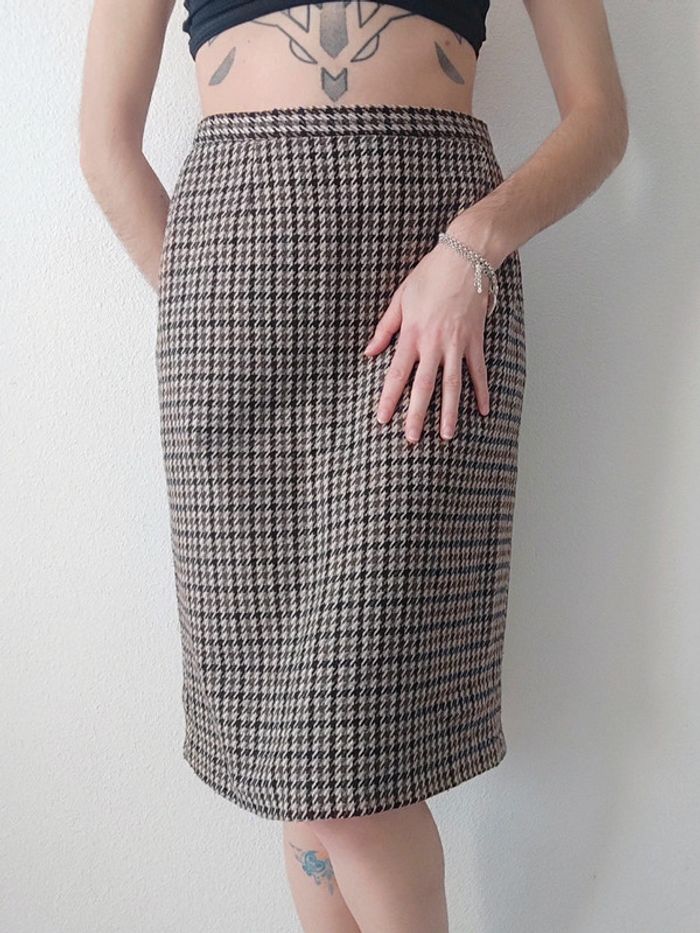 Ensemble tailleur jupe pied de poule marron beige laine vintage / C&A - 38/M ร 40/L - photo numรฉro 7