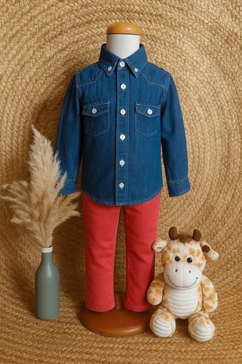 Jolie ensemble chemise en jean et jean rose fille sergent major 3 ans