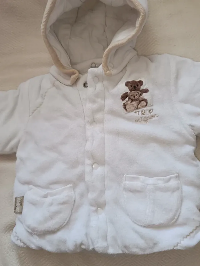 🎀 jolie manteau blanc à pression motif nounours taille 0.3 mois 🎀 - photo numéro 2