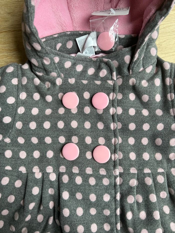 Manteau fille c&a - 12 mois gris avec des pois rose neuf avec étiquette - photo numéro 3