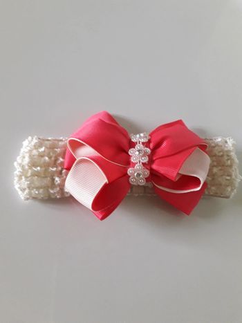 Joli bandeau blanc fuschia et perles