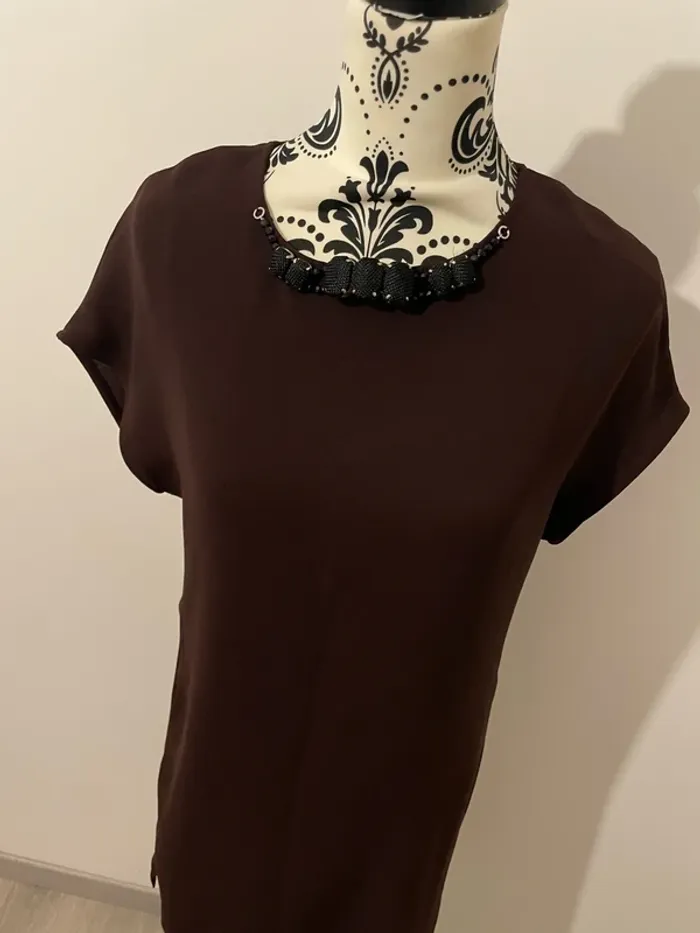 Robe bordeaux foncé mango taille XS perle col - photo numéro 2