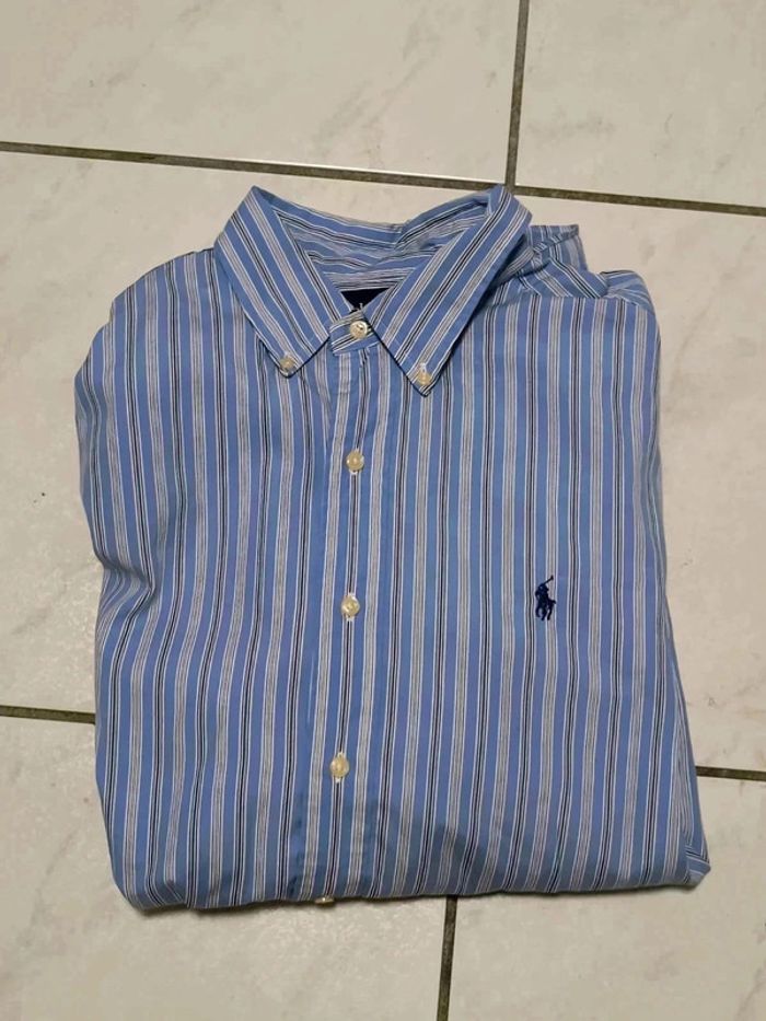 Chemise Ralph Lauren Classic Fit Rayée Bleu Vintage Y2K – Taille L - photo numéro 3