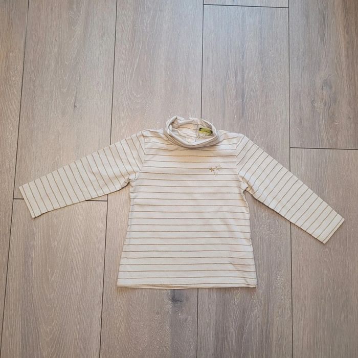 Maillot à col roulé, crème à rayures dorées. Fille 18 mois. Marque Tape à l'oeil