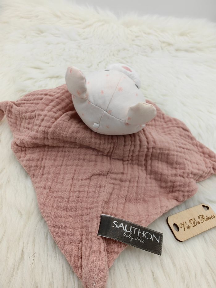 Doudou mouchoir Rose Lily Poudrée Ours Lange Sauthon - photo numéro 5