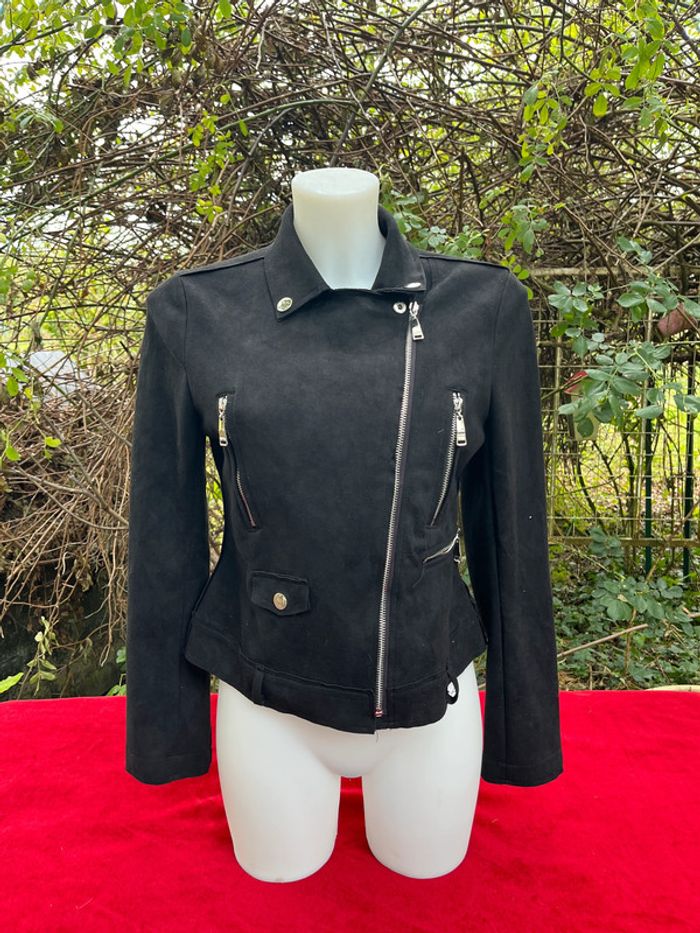 Blouson style perfecto noir T.M – effet daim, velours peau de pêche