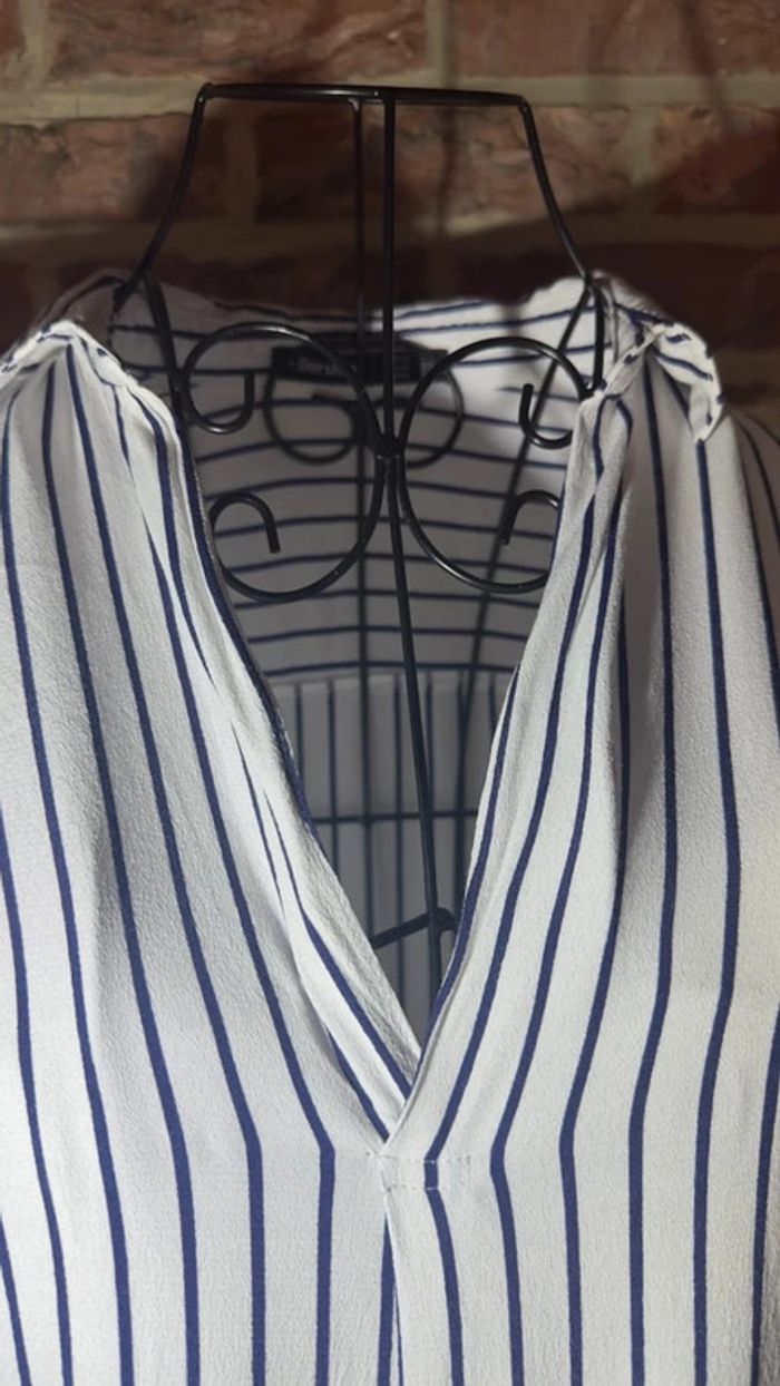 Chemise blanche et bleu lignée Bershka Taille XS / 34 - photo numéro 3