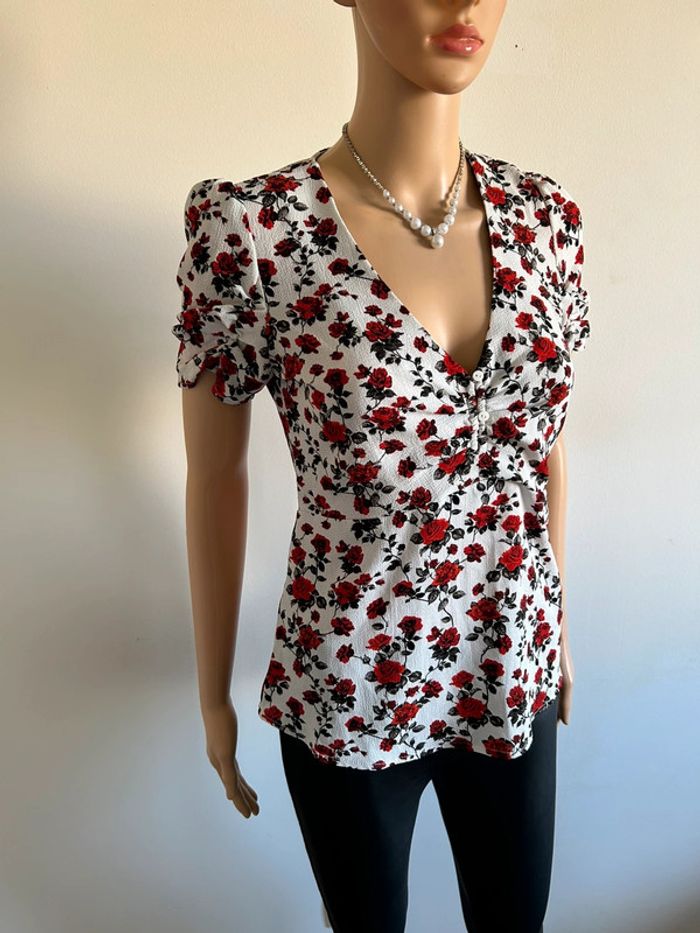 Blouse fleurie à manches courtes Mango taille XS comme neuve - photo numéro 2