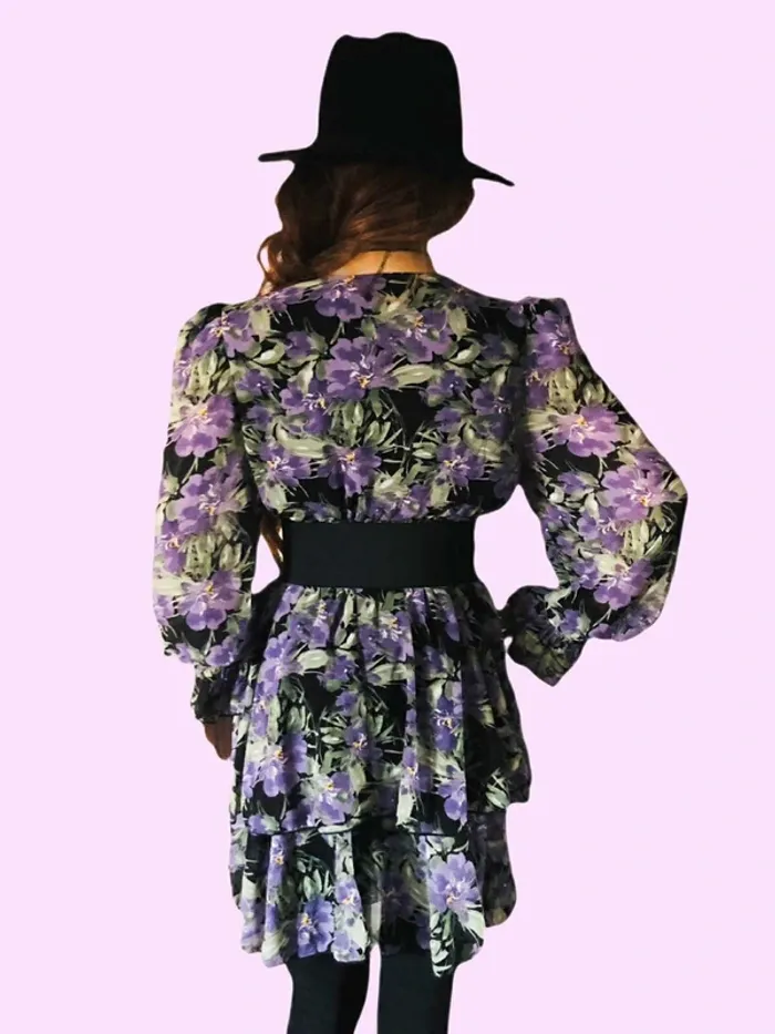💜🌿Robe courte à volants 36/38 coquette fairycore cottagecore whimsigoth Floral ruffled Mini Dress🌿💜 - photo numéro 6