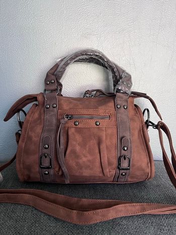 Magnifique sac à main avec bandoulière réglable bicolore marron