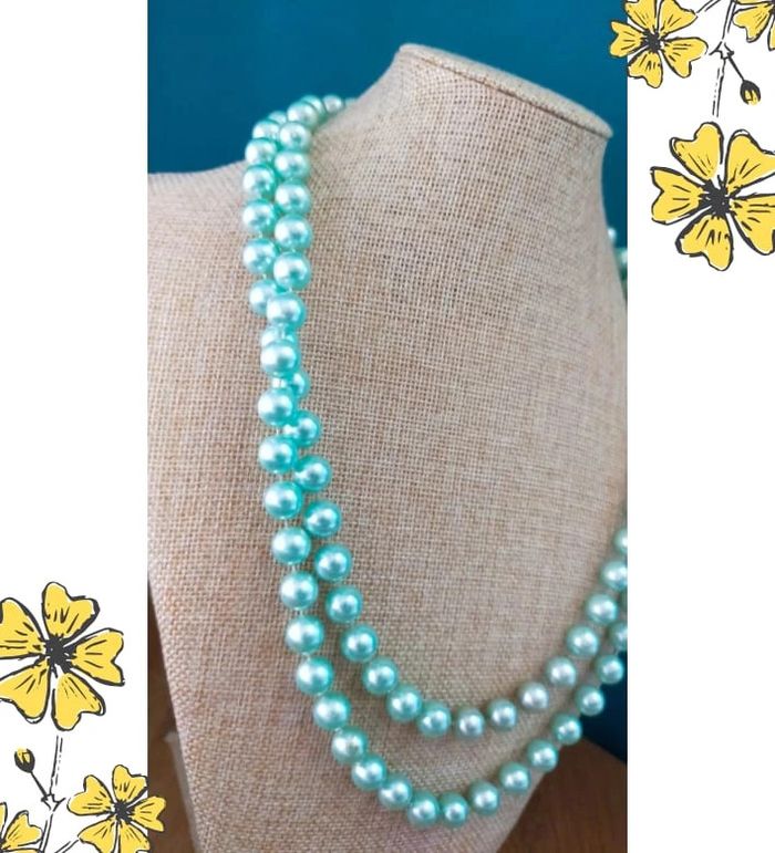 Collier vintage perles bleu-vert nacré – Élégance rétro & douceur pastel - Idée Fête des Mères 💙 - photo numéro 2