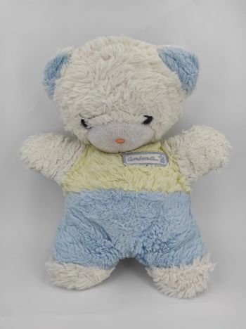 Peluche Doudou Ours Blanc Jaune Bleu Anima Vintage