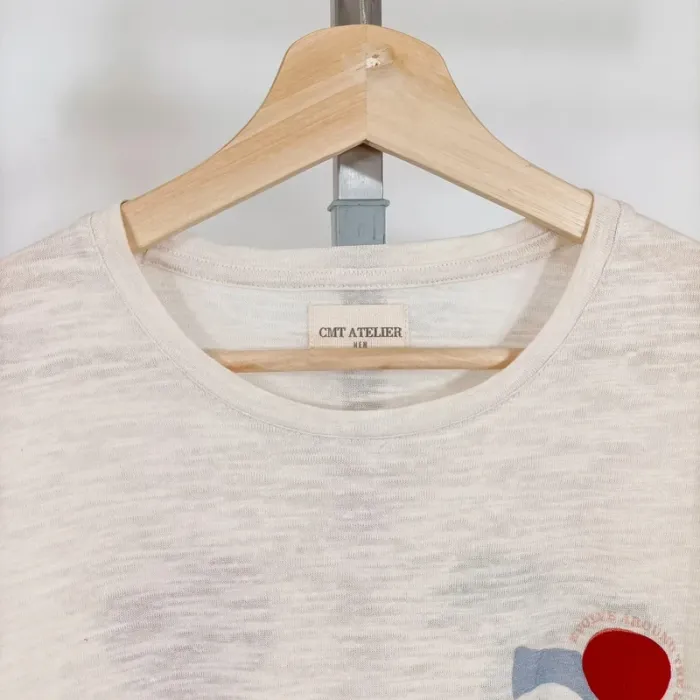 T-shirt blanc effet chiné imprimé Baliha Beach neuf Taille M CMT Atelier A412 - photo numéro 2