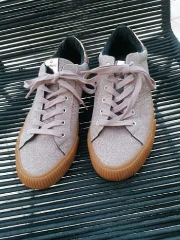 Baskets Victoria, rose poudré paillettes 40
