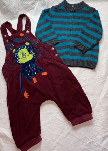 ensemble Salopette velour + gilet DPAM 9 mois