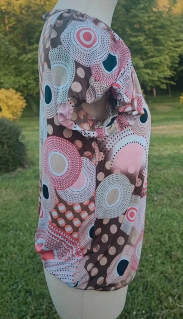 🧡blouse manche courte blanc orange vintage renato béné t s 36 m 38 extensible - photo numéro 3