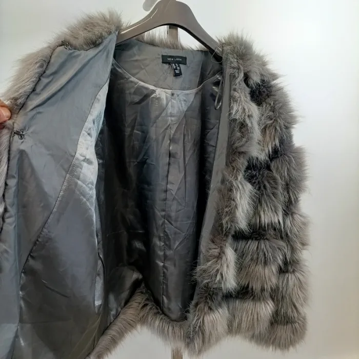 Veste fourrure, 40 M/L Manteau court fourrure synthétique - gris - Soirée - photo numéro 3