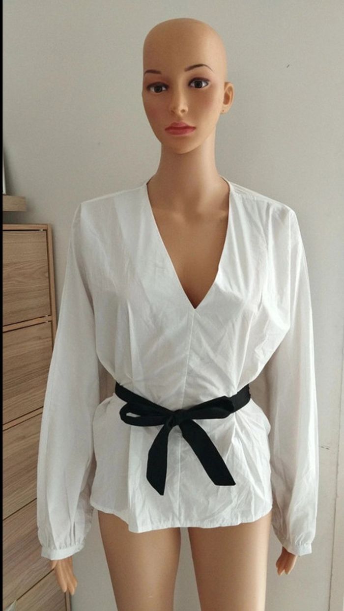 Chemise blanche ruban noir taille s/m - photo numéro 3