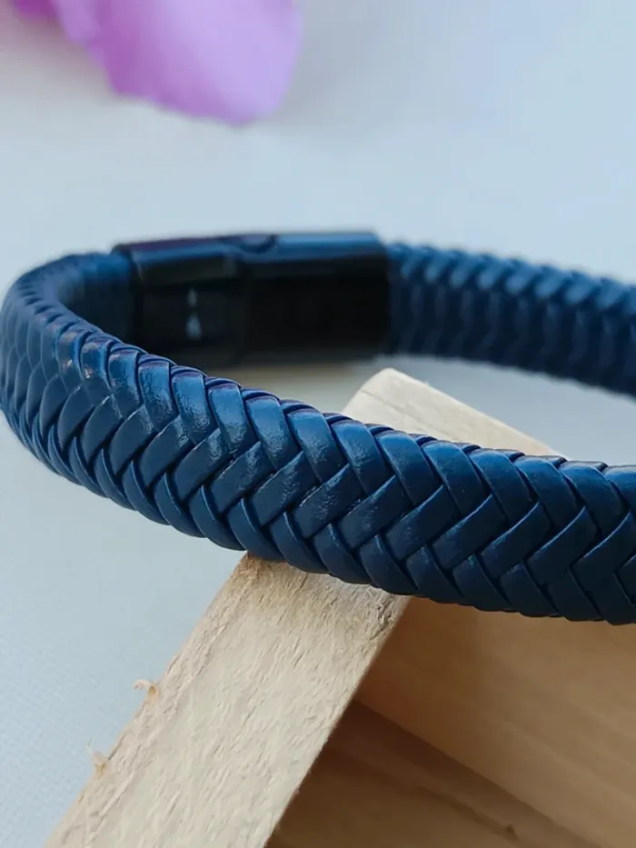 Bracelet cuir bleu homme - photo numéro 2