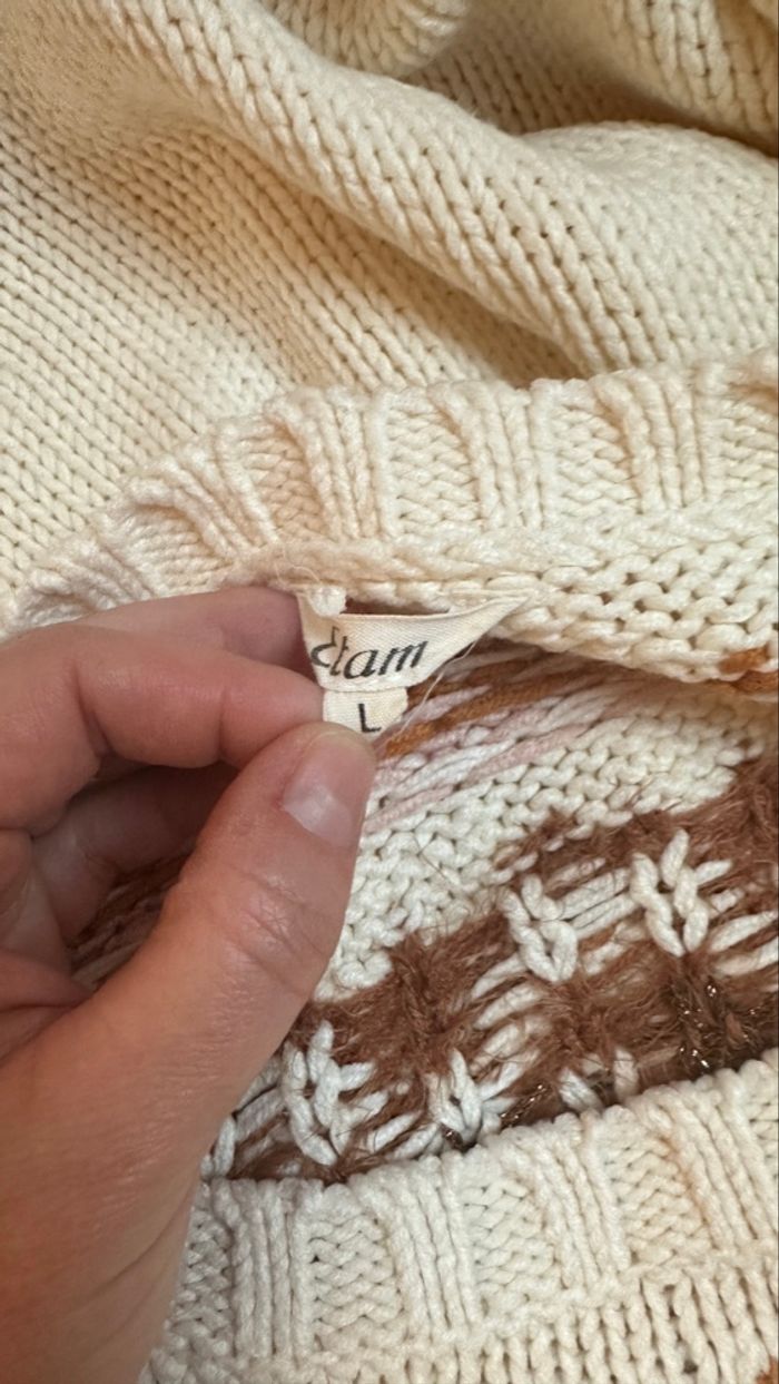 🍃 Pull femme beige écru à motif géométrique – Etam – Taille L – Très bon état - photo numéro 3