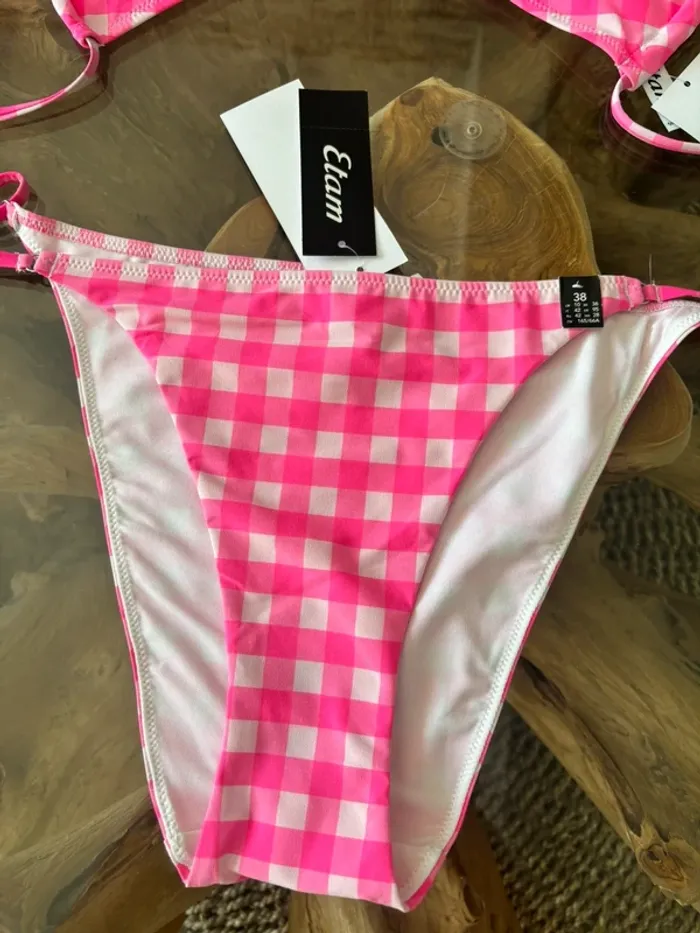 Maillot de bain 2 pièces Etam carreaux rose et blanc - photo numéro 3