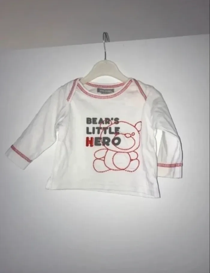 tshirt manches longues 3 mois blanc motif nounours