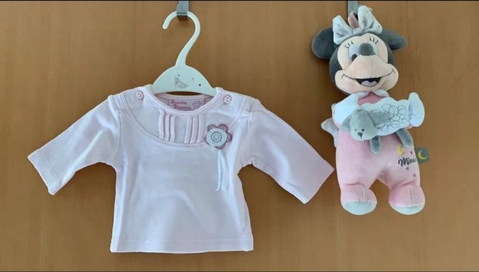 Lot de 2 tee shirt naissance fille rose pâle et blanc / beige - photo numéro 4